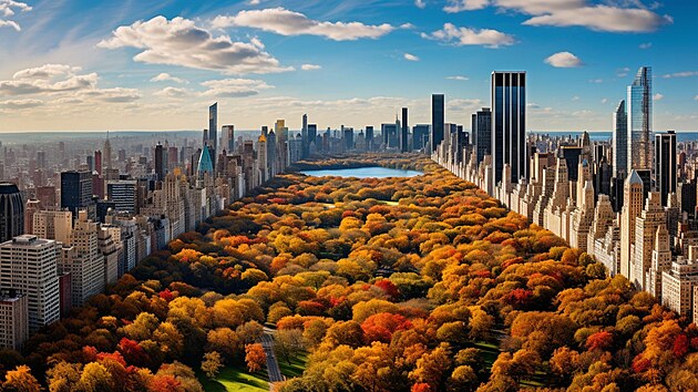 Park v sam�m srdci Manhattanu m� obd�ln�kov� tvar. Na d�lku m��� �ty�i...