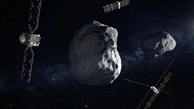 Sonda Hera, jej� dva cubesaty, asteroid Didymos a jeho m�s�c Dimorphos