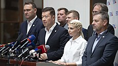 Tisková konference poslaneckého klubu SPD. Na snímku hovoí Tomio Okamura. (1....