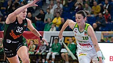 Kateina Galíková (vpravo) z KP TANY Brno útoí na ko abin kolem Stephanie...