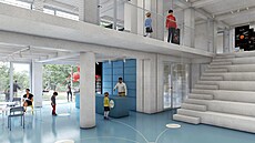 Na velkorysý vstup do budovy navazuje hala s moderní pokladnou, posezením,...