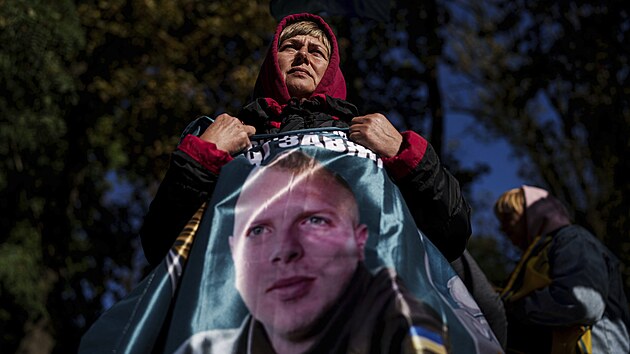Demonstrace za osvobození ukrajinských vojáků zajatých v Mariupolu (9. října 2024)
