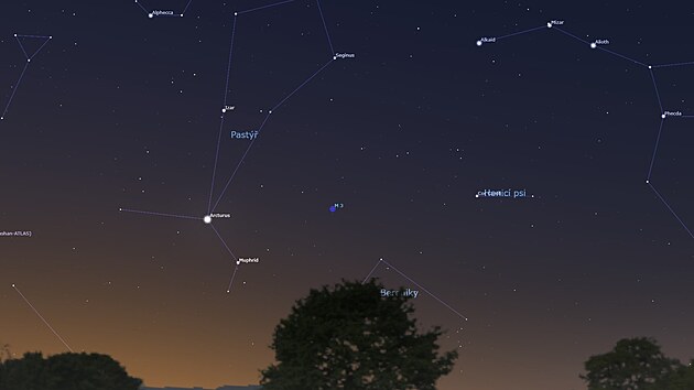 Mapa v�skytu komety Tsuchinshan-ATLASna no�n� obloze