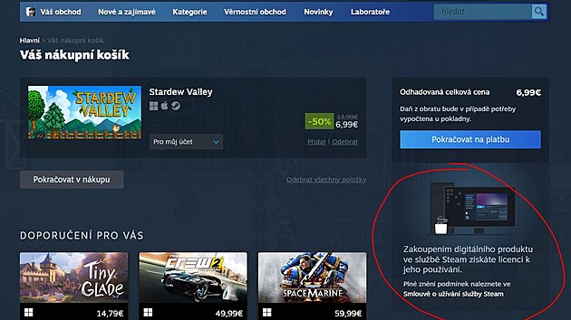 Nov� upozorn�n� p�i n�kupu na Steamu