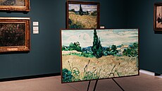 Vincent van Gogh  Zelené obilí na televizoru The Frame, v pozadí originál
