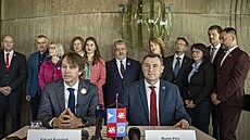Martin P�ta a Edvard Ko�u�ník p�i podpisu koali�ní smlouvy (16. �íjna 2024)