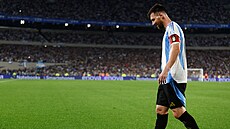 Lionel Messi pi utkání Argentiny s Bolivií.