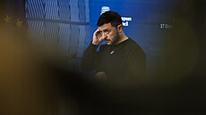 Ukrajinský prezident Volodymyr Zelenskyj na tiskové konferenci po jednání...