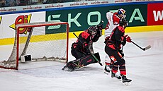 Branká Sparty Josef Koená v akci, i za tko prhlednou clonou.