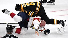 Brad Marchand strhává k ledu Natea Schmidta.