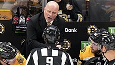 Jim Montgomery na stídace Bostonu v rozhovoru s hlavním sudím.