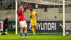 Václav Sejk se raduje z gólu v zápase s Litvou.