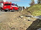 Na d�lnici D4 u Dob��e ve sm�ru na Prahu se p�evr�tila n�kladn� cisterna. (28....