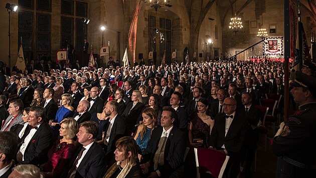 Projev ke sttnmu svtku 28. jna pedn ve Vladislavskm sle Praskho hradu prezident Petr Pavel. (28. jen 2024)