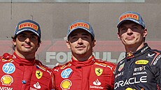 Ti nejlepí z Velké ceny USA. Zleva: Sainz, Leclerc, Verstappen.