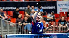 Francouzský stolní tenista Félix Lebrun na mistrovství Evropy v Linci