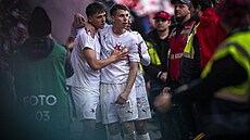 Gólová oslava Mat�je Juráska ze Slávie.