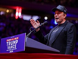 Elon Musk na mítinku Donalda Trumpa v New Yorku (27. íjna 2024)