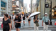 Lidé na pechodu pro chodce na newyorském Manhattanu (15. ervence 2024)