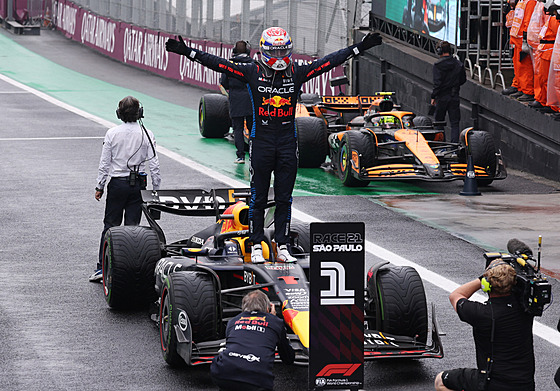 Max Verstappen se raduje z vít�zství Velké ceny Sao Paula.