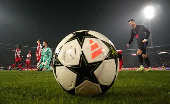 Robert Lewandowski z FC Barcelona slaví gól proti Crvené zvezd� B�lehrad.