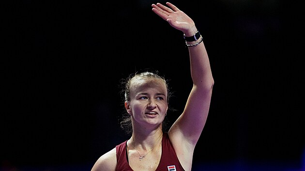 Barbora Krejkov se raduje z vtzstv ve druhm zpase skupiny Turnaje mistry v Rijdu.