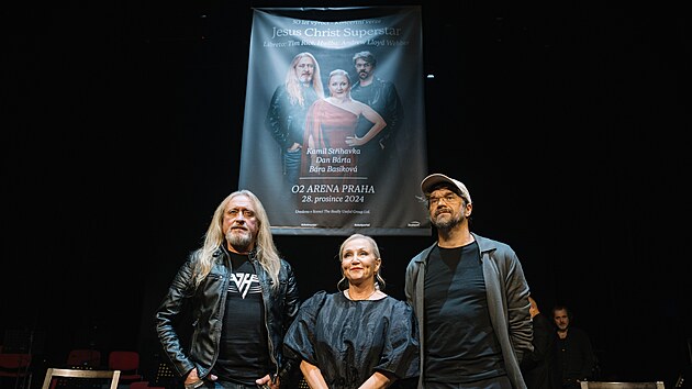 Kamil Střihavka, Bára Basiková a Dan Bárta na tiskové konferenci ke koncertnímu uvedení Jesus Christ Superstar