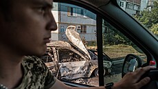 Ukrajintí dobrovolníci evakuují civilisty z vesnic kolem msta Kurachove...