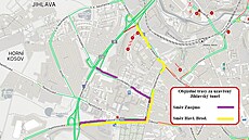 Objízdné trasy b�hem víkendového uzav�ení Jihlavského tunelu