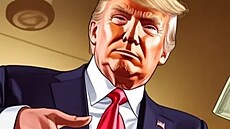 Donald Trump ve stylu nahrávacích obrazovek GTA
