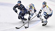 Ond�ej Rohlík z Plzn� se sna�í ujet hokejist�m Liberce.