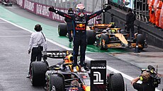 Max Verstappen se raduje z vítzství Velké ceny Sao Paula.