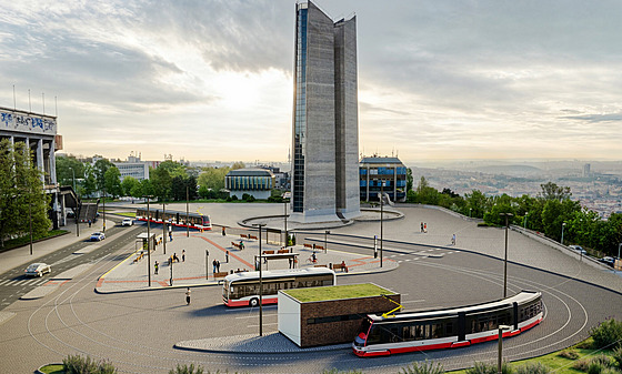 Budoucí tramvajová smyka Stadion Strahov na plánované tramvajové trati mezi...