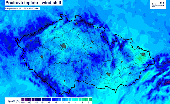 Pocitová teplota podle meteorolog ve stedu 20. listopadu.