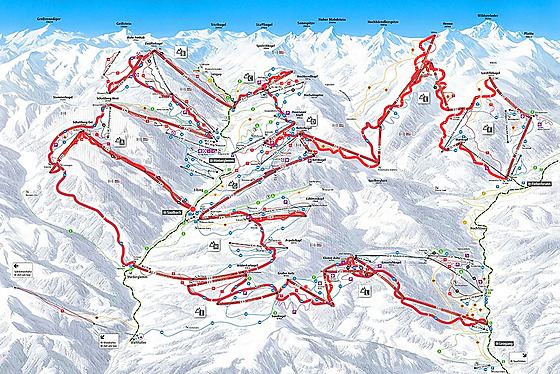 Mapa ly��ské výzvy The Challenge ve st�edisku Skicircus Saalbach Hinterglemm...