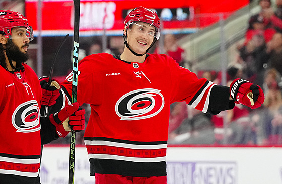 Martin Neas z Carolina Hurricanes oslavuje gól.