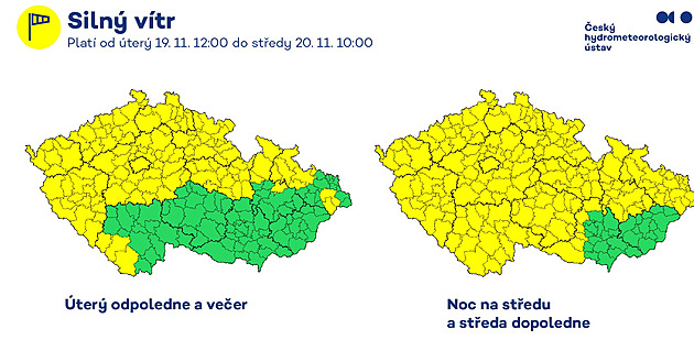 Silný vítr potrápí většinu země, vyhne se jen části Moravy