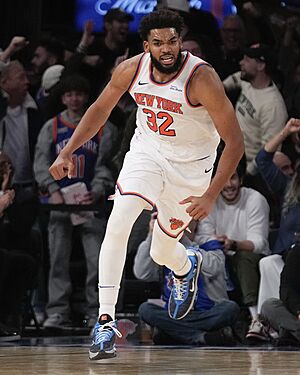 Karl-Anthony Towns z New York Knicks b�hem z�pasu s Chicago Bulls.