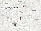 Mapa zpoplatnnch parkovi ve Zln. (listopad 2024)