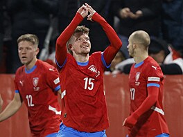 �eský zálo�ník Pavel �ulc se raduje z vedoucího gólu v zápase proti Gruzii.