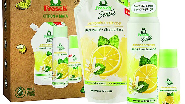 D�rkov� sada Citron a m�ta s n�hradn� n�pln� a cestovn�m balen�m sprchov�ho gelu Frosch, cena 199 K�