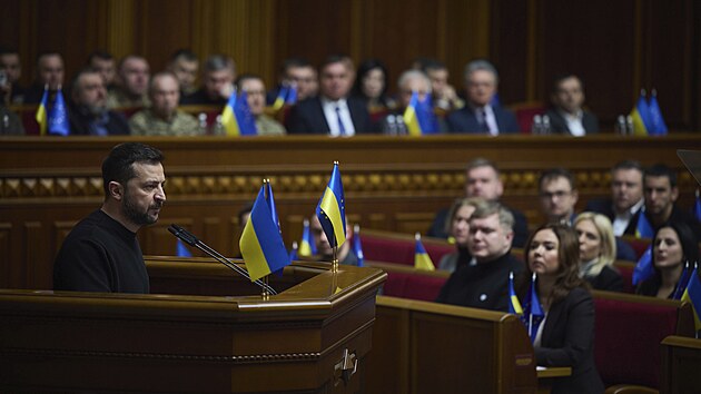 Volodymyr Zelenskyj pronesl projev p�ed ukrajinsk�mi poslanci. (19. listopadu 2024)