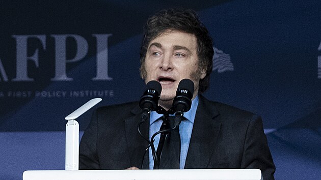 Argentinský prezident Javier Milei hovo�í p�ed nov� zvoleným prezidentem...