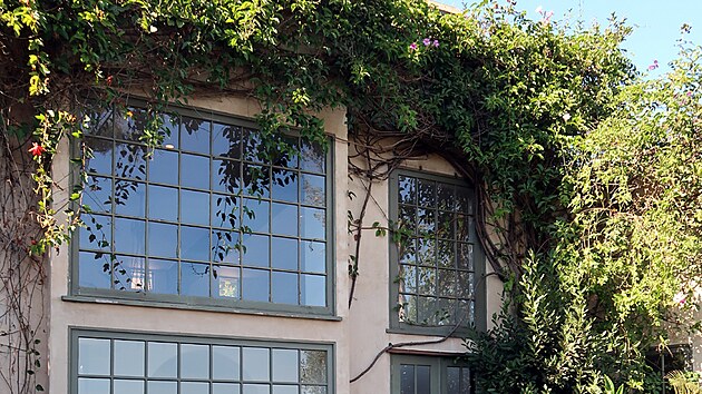 D�m je obrostl� zelen�, kter� chr�n� fas�du.