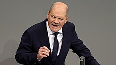 N�mecký kanclé� Olaf Scholz v Bundestagu (13. listopadu 2024)
