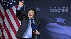 Argentinský prezident Javier Milei hovoí ped nov zvoleným prezidentem...