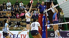 Olomoucká Michaela Smolková útoí proti prostjovskému bloku.