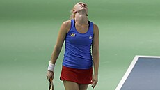 Kate�ina Siniaková smutní ve �ty�h�e ve �tvrtfinále BJK Cupu v Málaze.