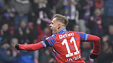 Matj Vydra slaví gól Plzn v utkání proti Bohemians.