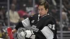 Branká� Los Angeles David Rittich b�hem utkání proti Detroitu.